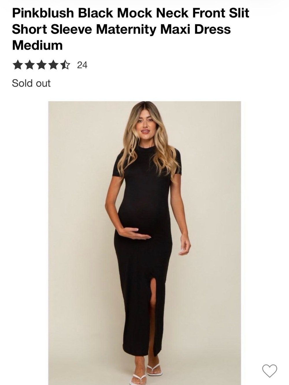 Pinkblush Black Mock Neck Short Sleeve Maternity Maxi Dress with Front Slit